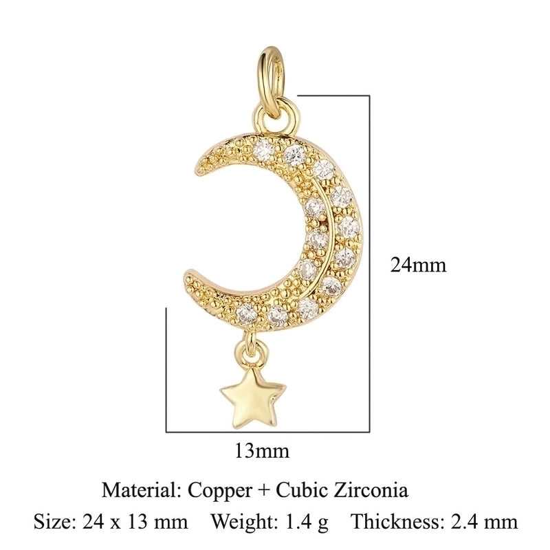 3 Pieces Copper Zircon 18K Gold Plated Cross Moon Eye