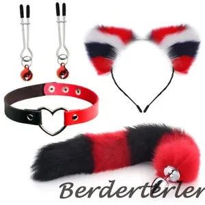 pornhint Pornhint Female Suit Heart Collar Bell Clamps Tail Ears Headband for Woman Couples