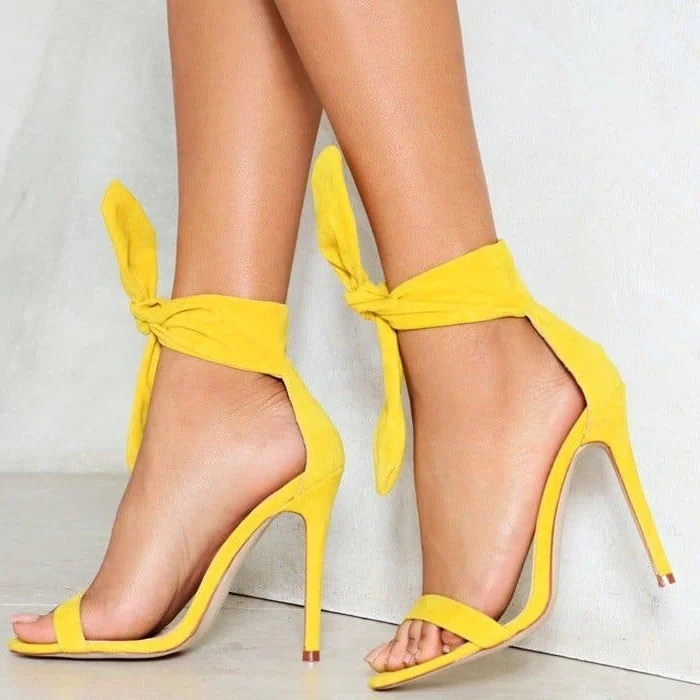 Yellow Tie up Open Toe Stiletto Heels Sandals Vdcoo