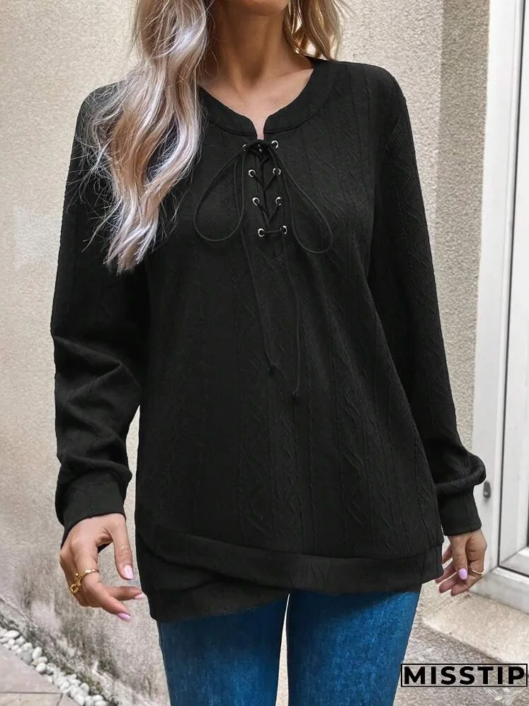 Lace Up Front Drop Shoulder Sweatshirt