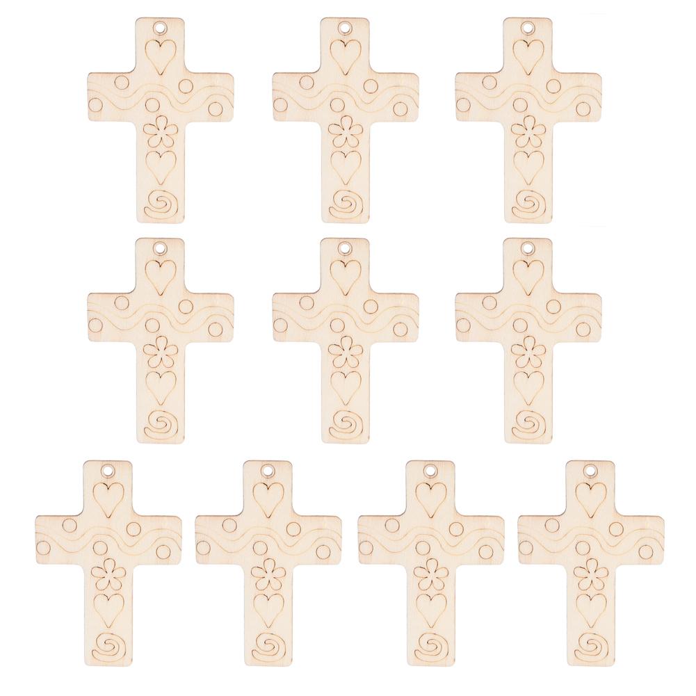 

10pcs/set Wooden DIY Cross Pendant Hanging Ornaments with Rope Party Decor, 501 Original