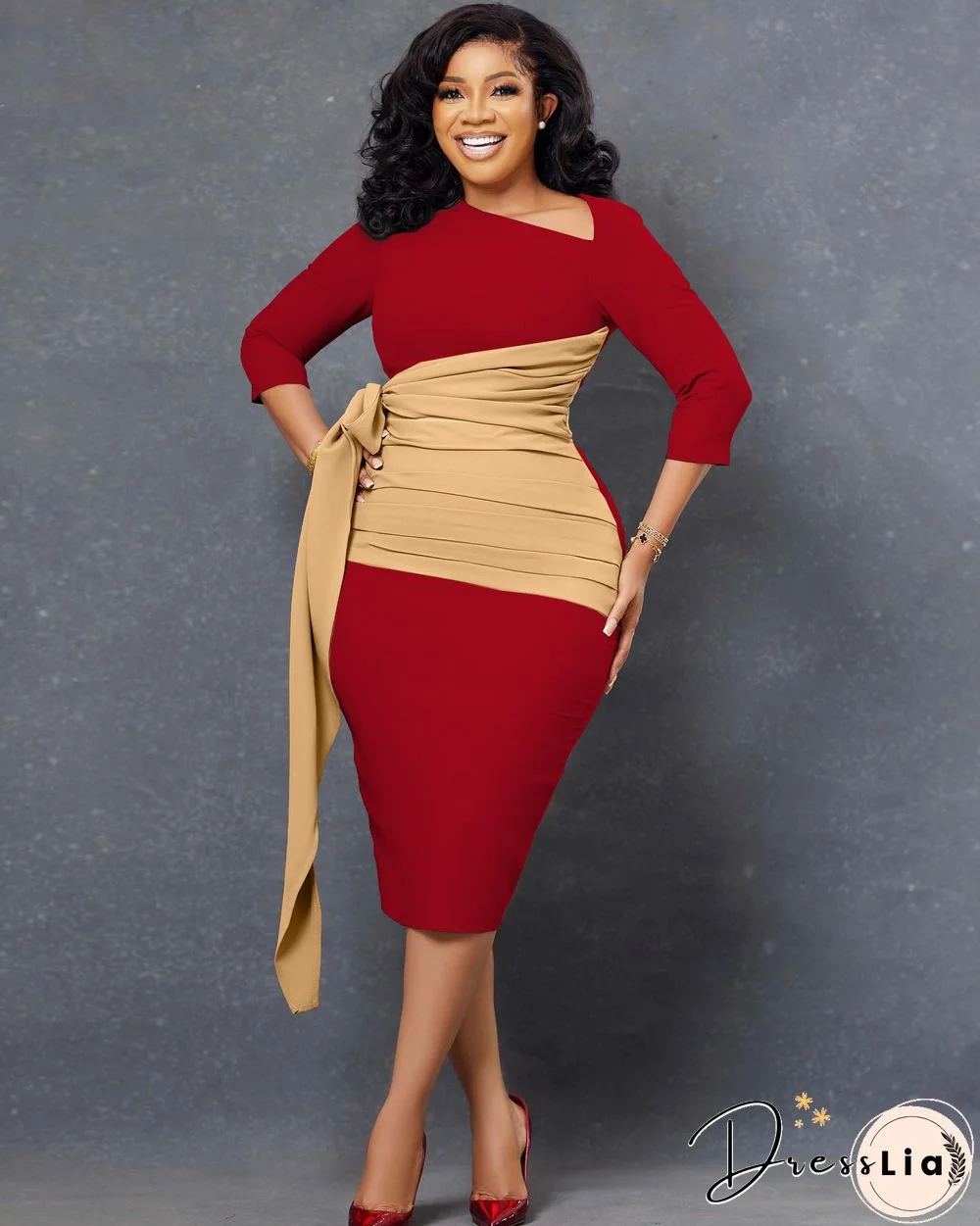 Elegant 3/4 Sleeve Bandage Ruched Pencil Dresses