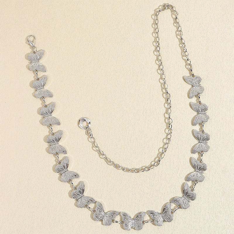 Casual Vintage Style Minimalist Butterfly Alloy Buckle Metal Button Women’s Chain Belts