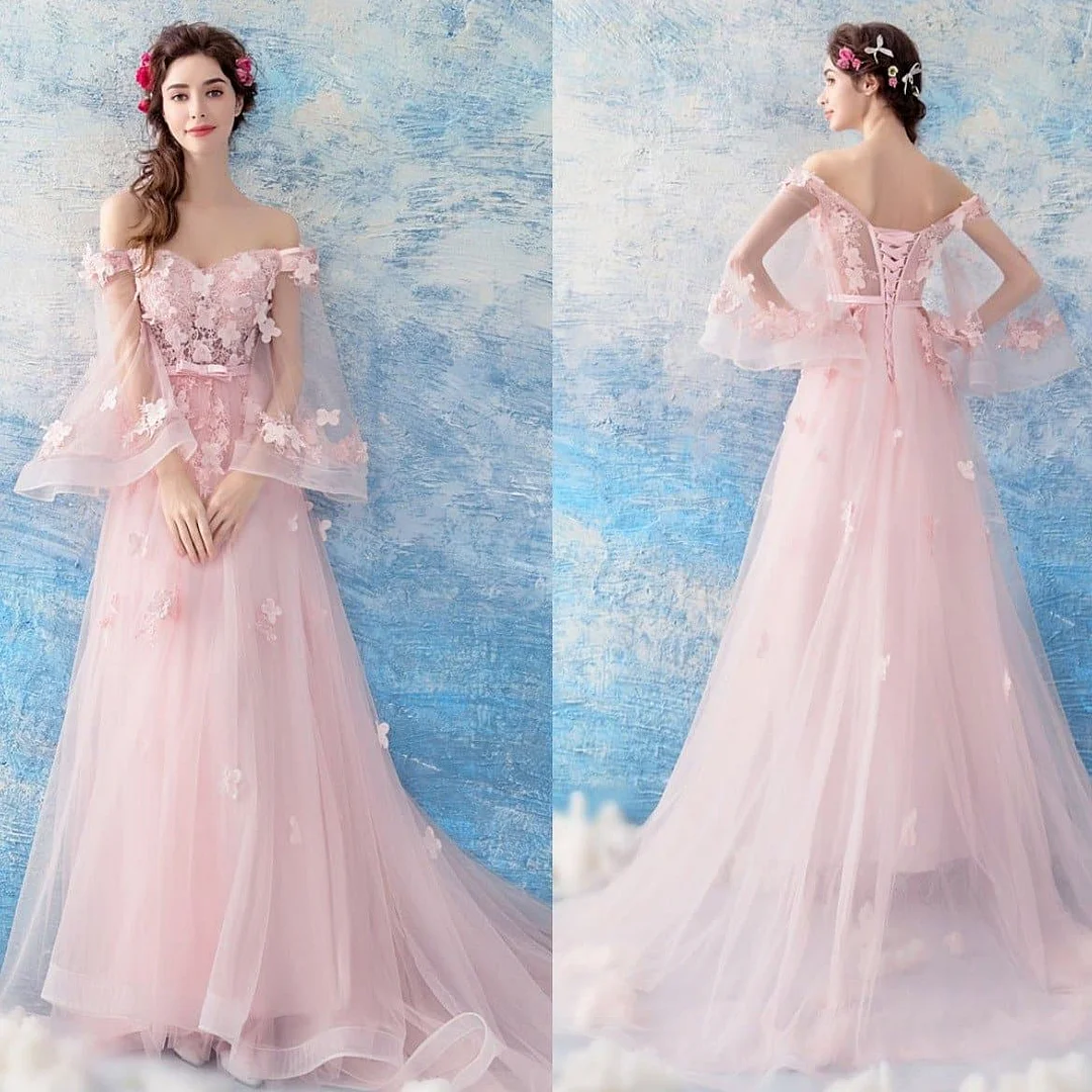 Pink Tulle Lace Long Prom Dress, Pink Evening Dress SP15713