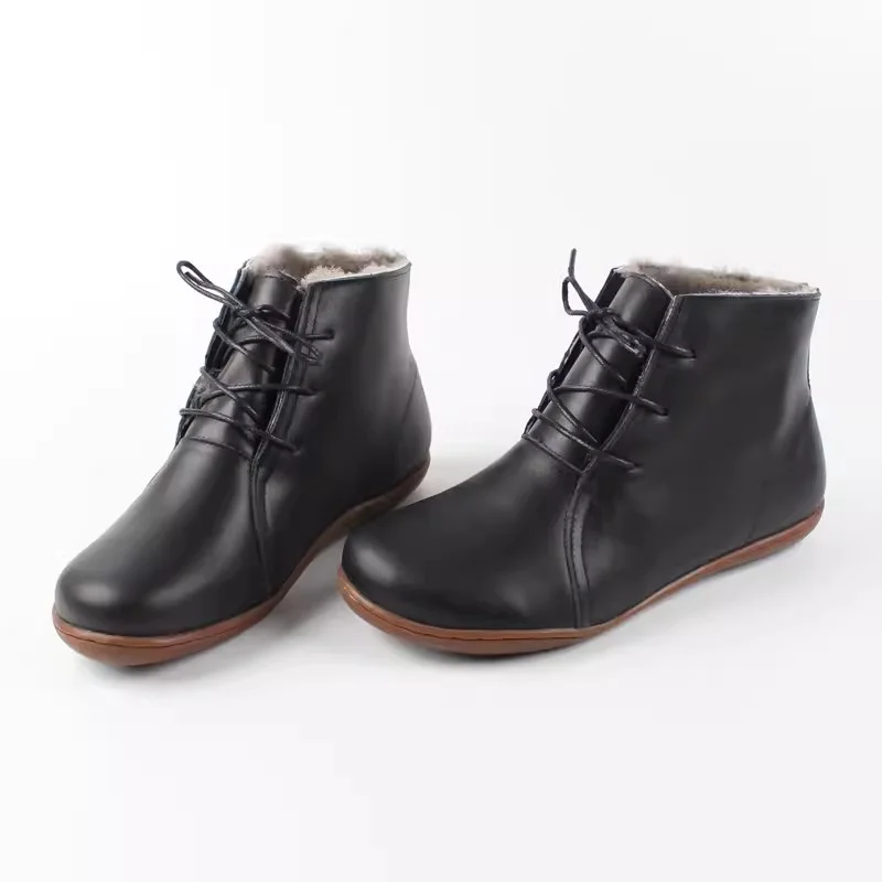 Churchf Churchf Wool Snow Boots Handmade Leather Flat Short Boots Women's Winter Plus Velvet Sheep Fur One Vintage Plus Size Women's Shoes