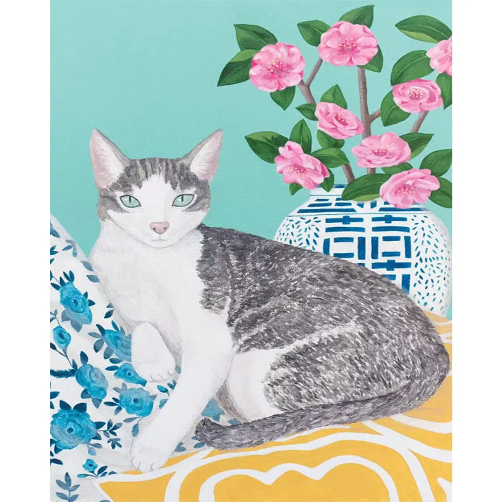 DIY Paint By Number 40*50cm - Cat With Bouquet