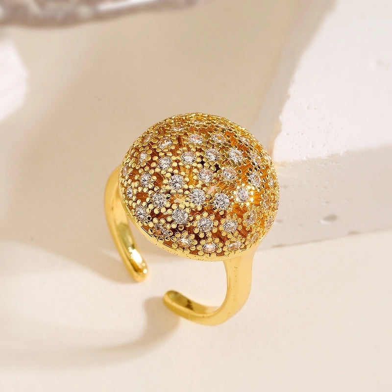 Copper Inlay Floral Zircon Open Rings