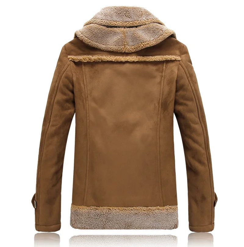 Men's Suede Plus Size Lamb Fur Lapel Jacket