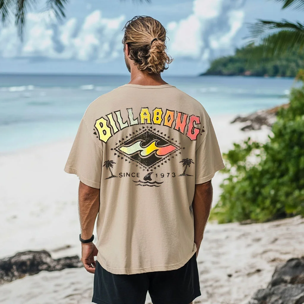 Vintage Unisex Beach Vacation Surf Logo Print Oversized Short Sleeve T-shirt