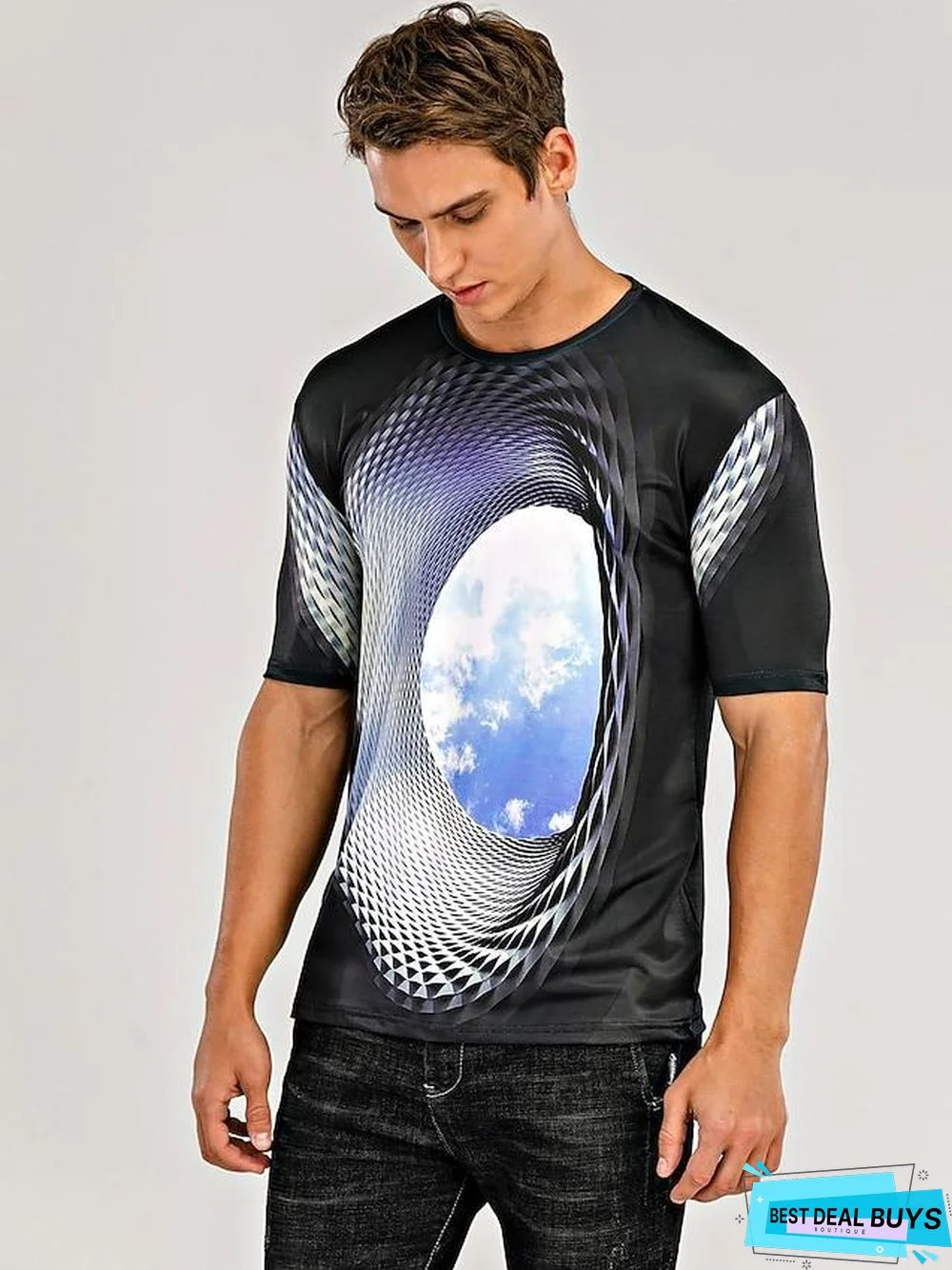 Men's T-shirt Graphic Optical Illusion Print Short Sleeve Daily Tops Basic Round Neck