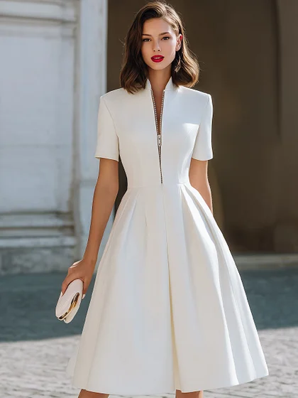Elegant White Sleeveless V-Neck Fit-and-Flare Midi Dress