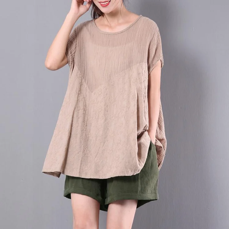 baggy loose khaki wrinkled linen tops jacquard oversize t shirt