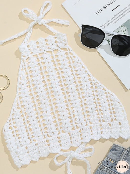 Tie Back Crochet Halter Cover Up Top
