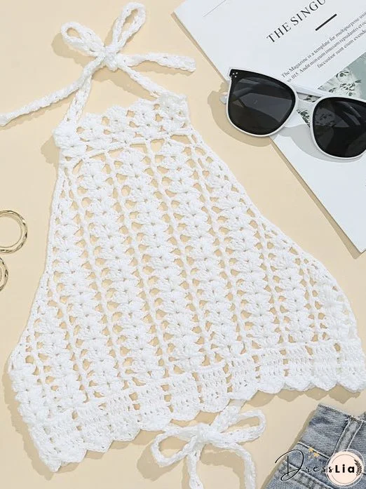 Tie Back Crochet Halter Cover Up Top