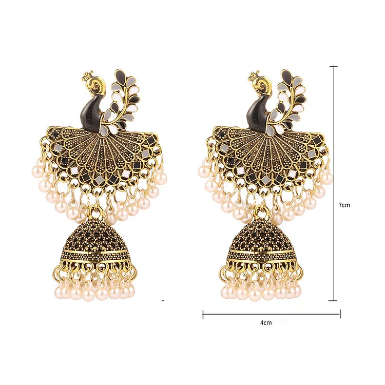 Peacock vintage tassel travel photo exaggerated earrings