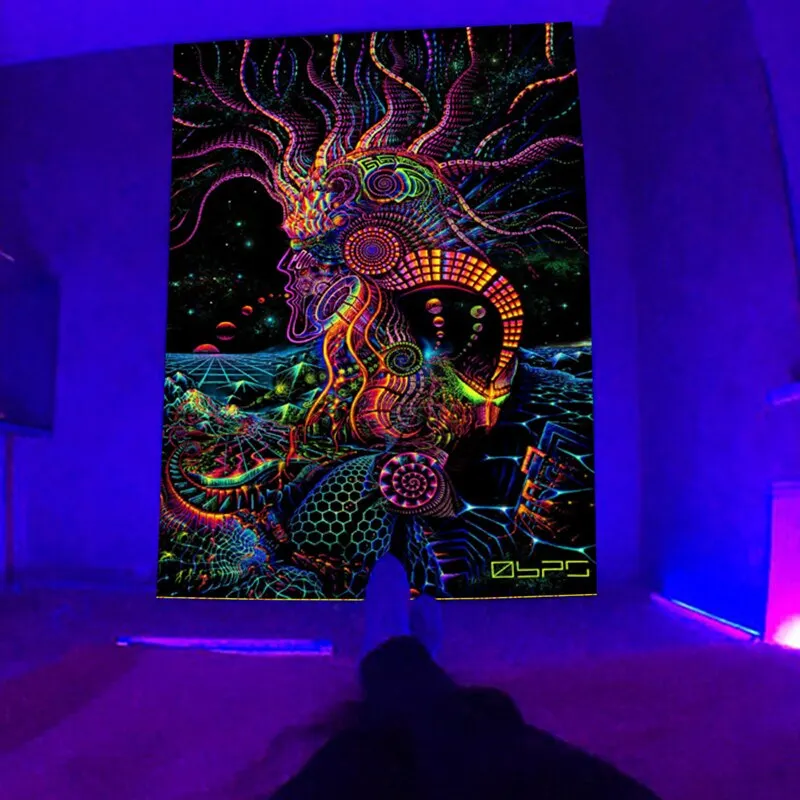 Fluorescent Tapestry European and American Black Light Hanging Cloth Poster Home Decoration Background Cloth Psychedelic Trippy