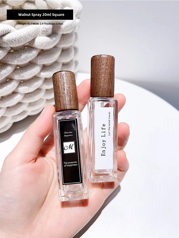 Perfume Sub-bottle High-end Portable 10 Ml Small Sample Bottle Press Bottle Glass Spray Replacement Bottle Wooden Lid Empty Bottle
