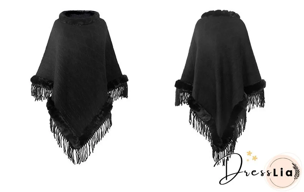 Round Neck Poncho Solid Color Cape Shawls