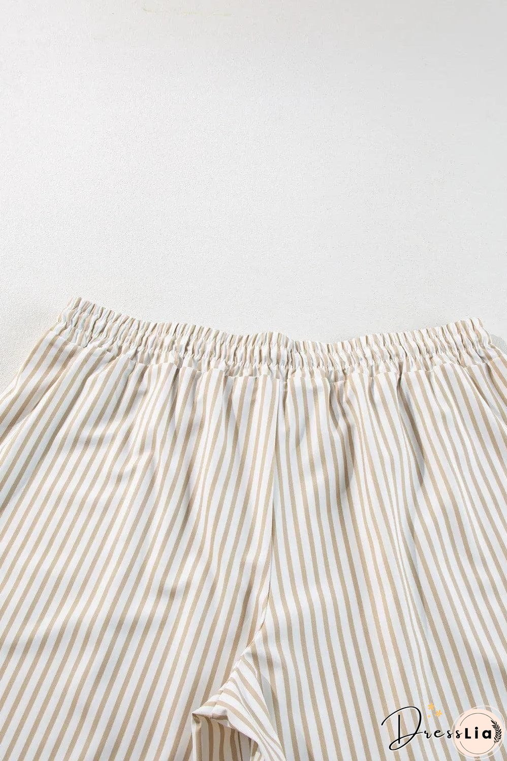 Khaki Stripe Plus Size Drawstring High Waist Wide Leg Pants