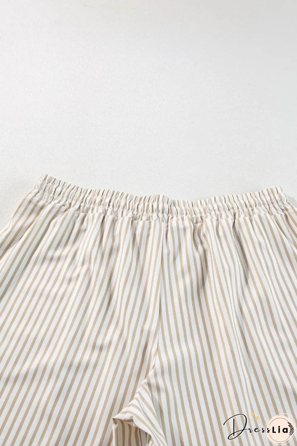Khaki Stripe Plus Size Drawstring High Waist Wide Leg Pants