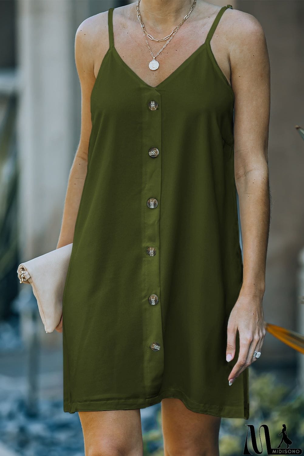 MidiSono - Buttoned Spaghetti Strap Dress