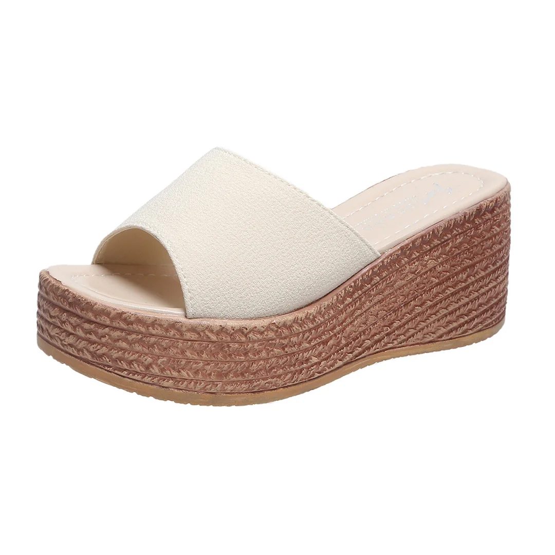 Breakj Breakj And Slippers Women Simple Solid Color 7Cm Word Cool Drag Out Of The Street Fashion Large-Size Slippers To Increase The High Loose Cake Slippers