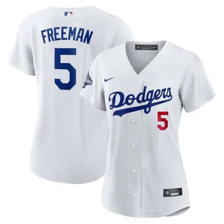 Women's Los Angeles Dodgers #5 Freddie Freeman  White Home 2025 World Series Champions Limited Jersey