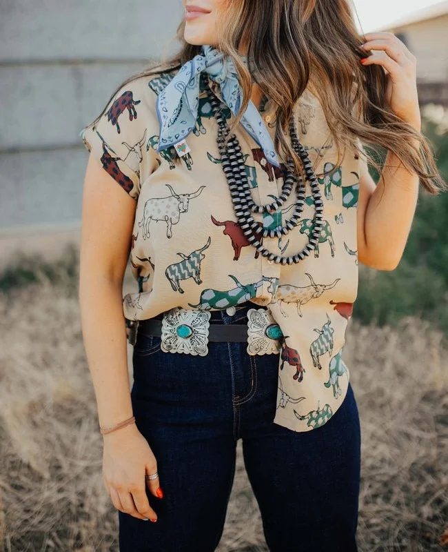 Western V Necklace Short Sleeve Shirt
