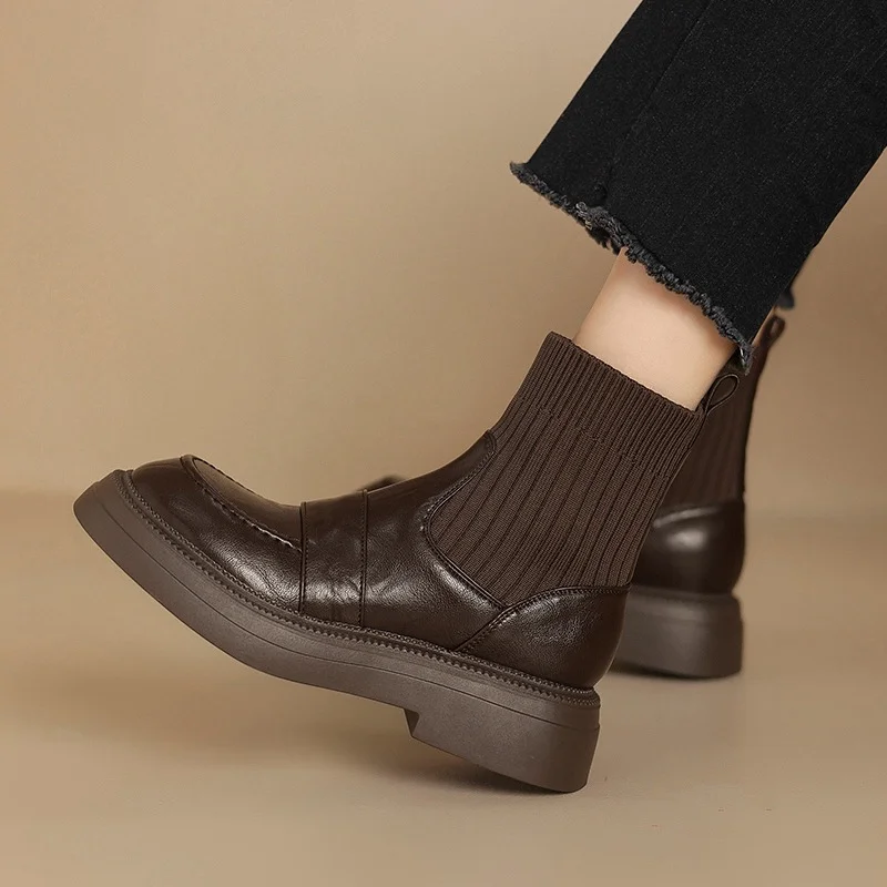 Breakj Breakj Plus Size Boots Vintage Knit Wool Thin Boots Thick Heel Short Boots Women Autumn And Winter New Platform Elastic Socks Boots