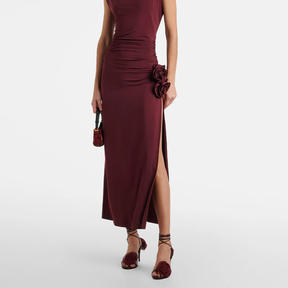 Sexy Maroon Open-Toe Flower Decor Lace-Up Women's Heel Sandals