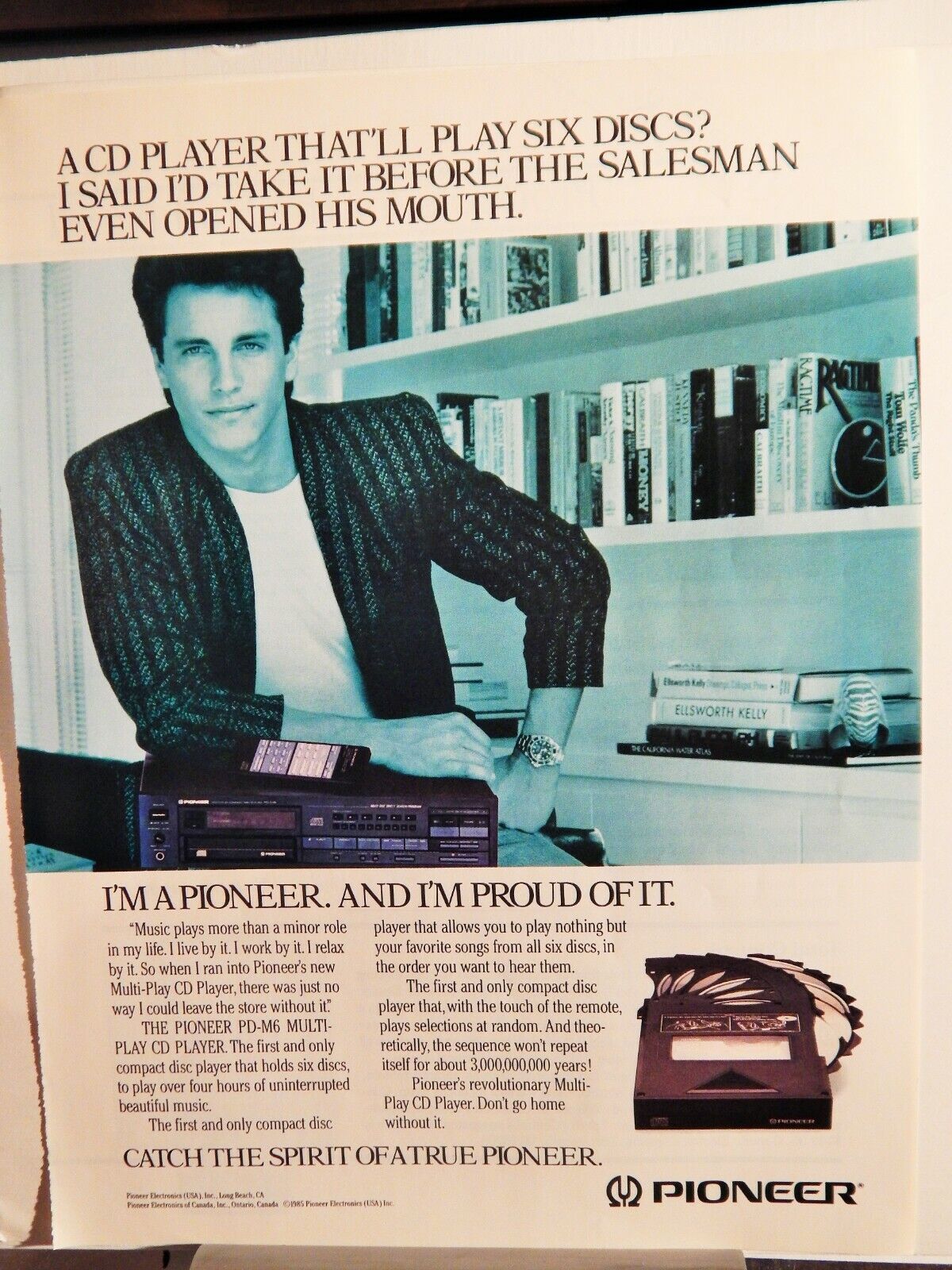 PIONEER PD-M6 MULTI-PLAY CD PLAYER 1986 VTG Photo Poster painting AD, RARE EPHEMERA