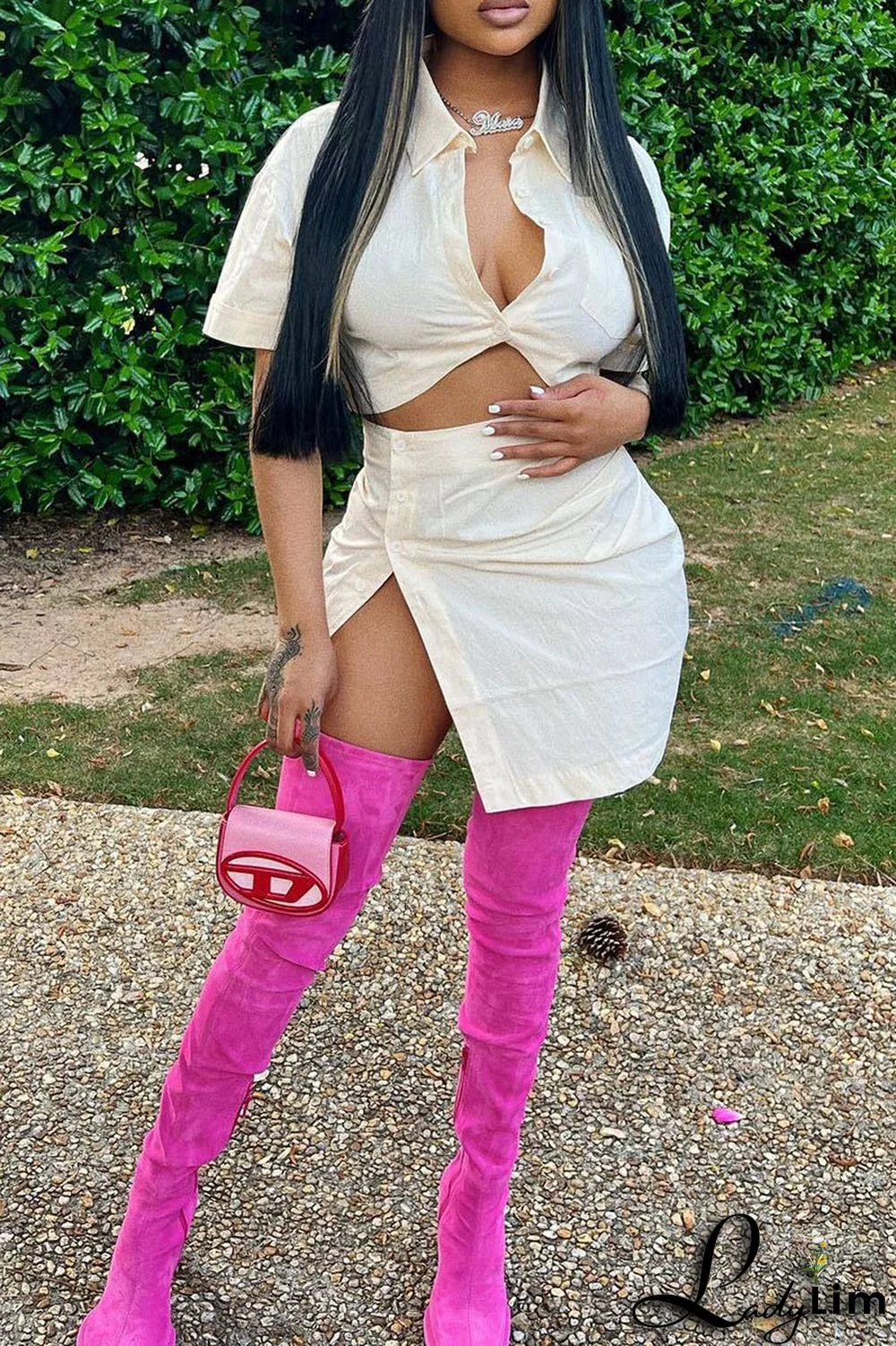 White Fashion Casual Solid Split Joint Turndown Collar Short Sleeve Two Pieces