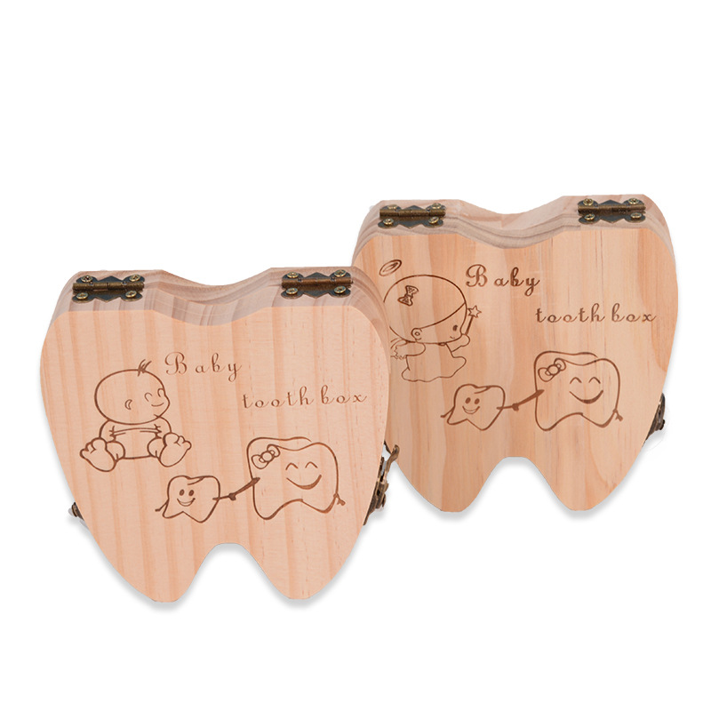 Teeth Shape Wooden Baby Teeth Box Organizer Milk Teeth Storage Collector Kids Teeth Umbilica Lanugo Save Box | 168DEAL