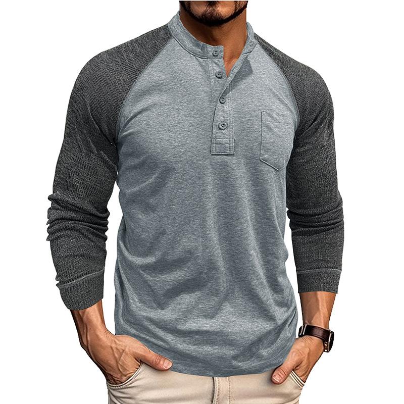 Men's Casual Contrast Color Henley Collar Slim Fit Long Sleeve T-Shirt