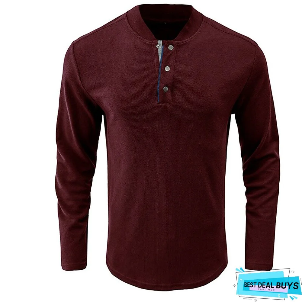 Men's Henley Shirt Tee Plain Henley Street Vacation Long Sleeve Button Pocket Clothing Apparel Basic Designer Modern Contemporary