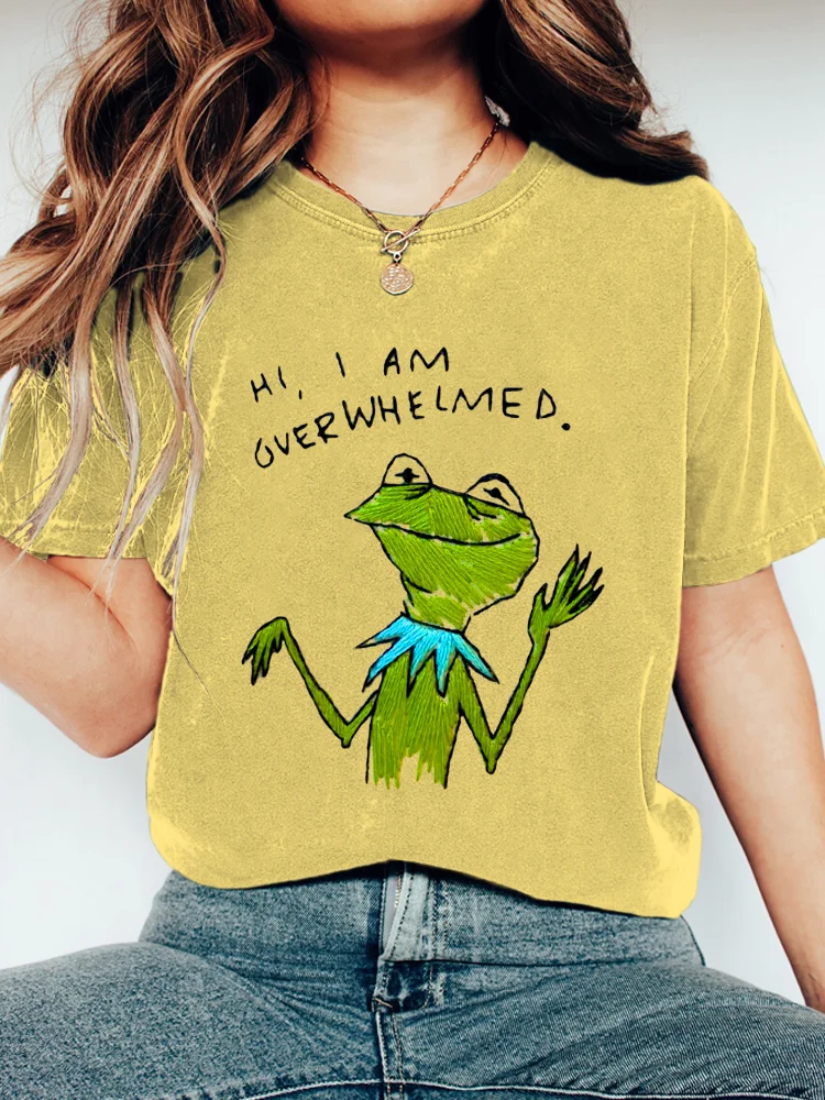 VChics Hi, I Am Overwhelmed Print Funny Frog Short Sleeve T-Shirt