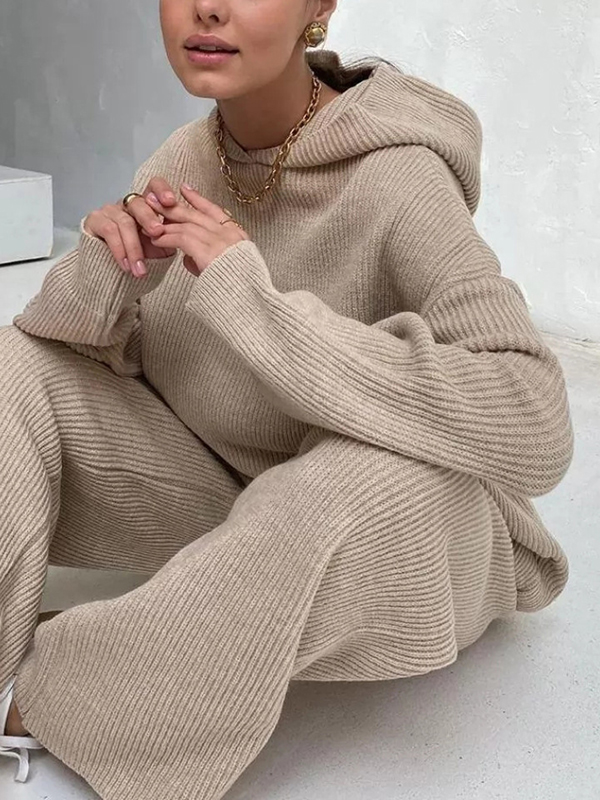 Hooded Pocket Solid Color Sweater