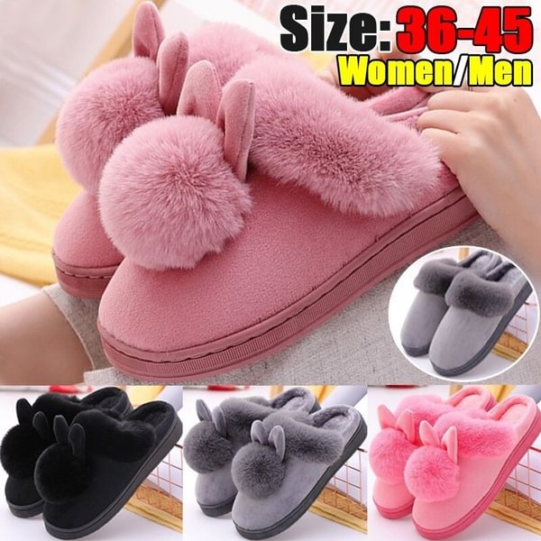 Women/Men/Lovers Winter Cute Rabbit Non-Slip Shoes Warm Cotton Shoes Thick Home Indoor Slippers - Shop Trendy Women's Fashion | TeeYours