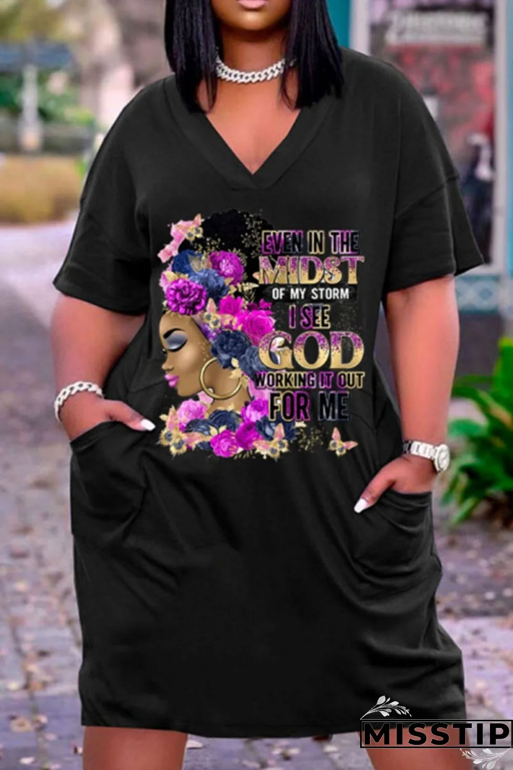 White Rose Red Casual Print Patchwork V Neck Straight Dresses