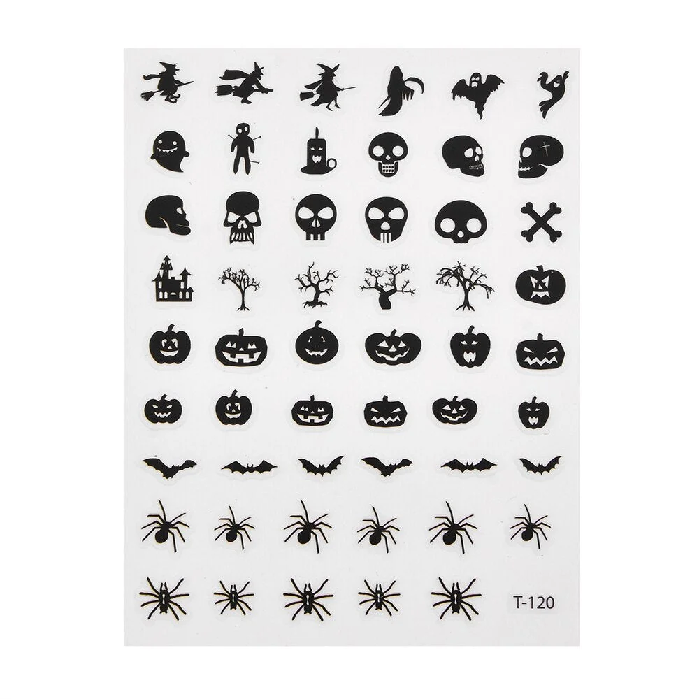 1 Sheet Halloween Series Self Adhesive Nail Sticker Pumpkin Lantern Skeleton Spider Vampire Decals For Nail Art Decoration Tools