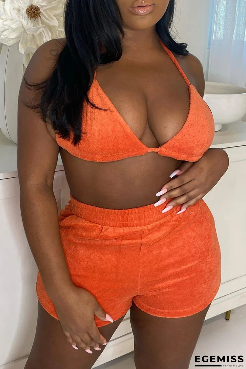 Orange Sexy Casual Solid Bandage Backless Halter Sleeveless Two Pieces | EGEMISS