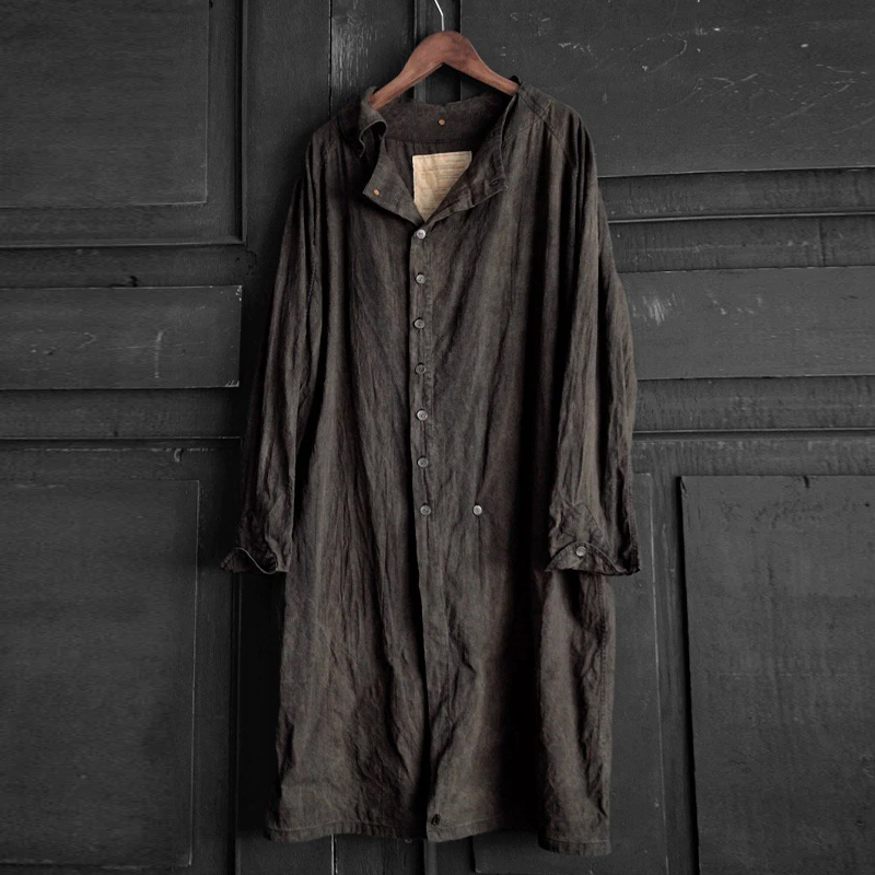 Men's Linen Cotton Mid-Length Coffee Shirt