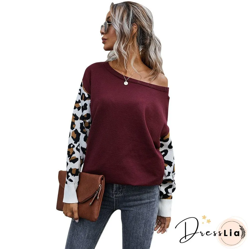Sale Women Long Sleeve Leopard Printed Sweater Winter Female Casual Patchwork Knitted