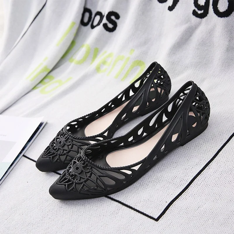 Qengg MCCKLE Women Sandals Jelly Shoes Summer PVC Casual Flat Shoes Woman Hollow Out Pointed Toe Slip On Comfort Ladies Female Shallow