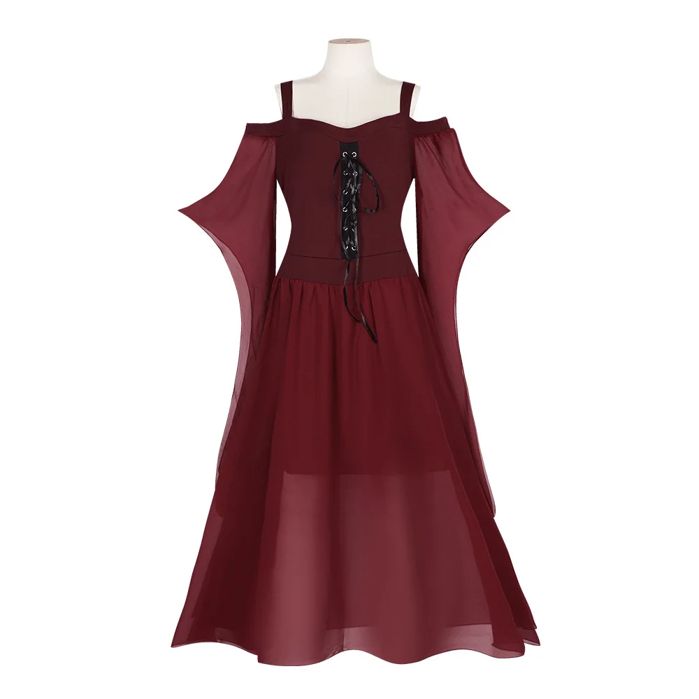 Halloween Witch Costume Straps Off the Shoulder Lace Up Party Dress Novameme