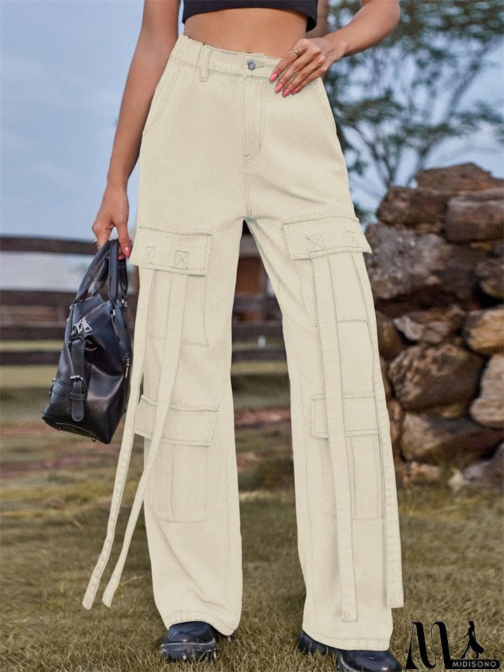 MidiSono - Retro Personality Lady Ribbon Design Denim Trouser