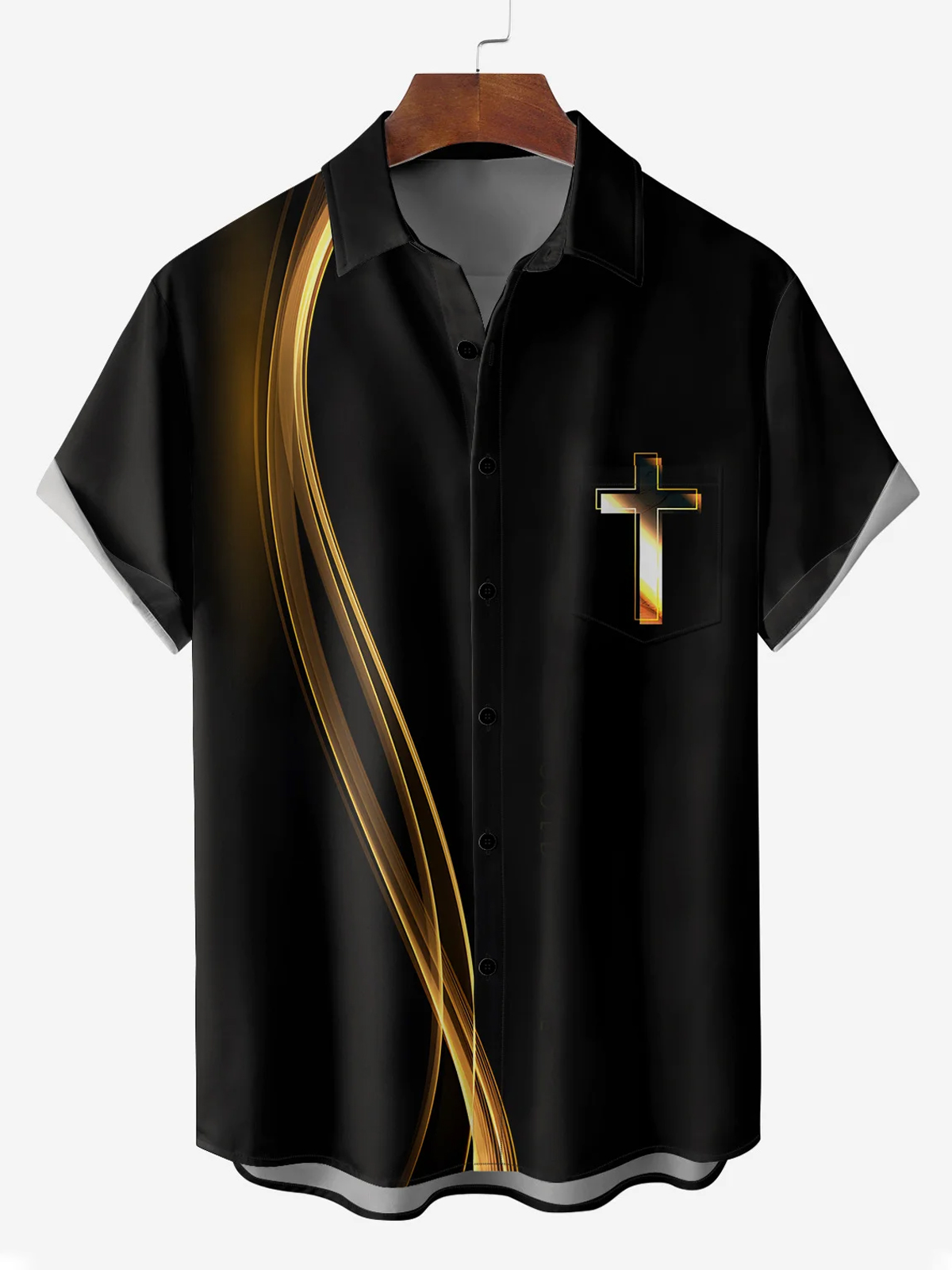 Easter Cross Print Striped Short Sleeve Bowling Shirt PLUSCLOTHESMAN