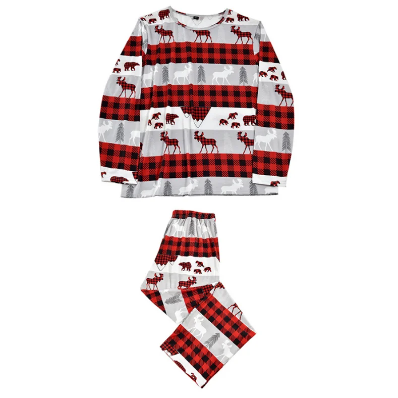 Christmas print patchwork round collar pajamas set