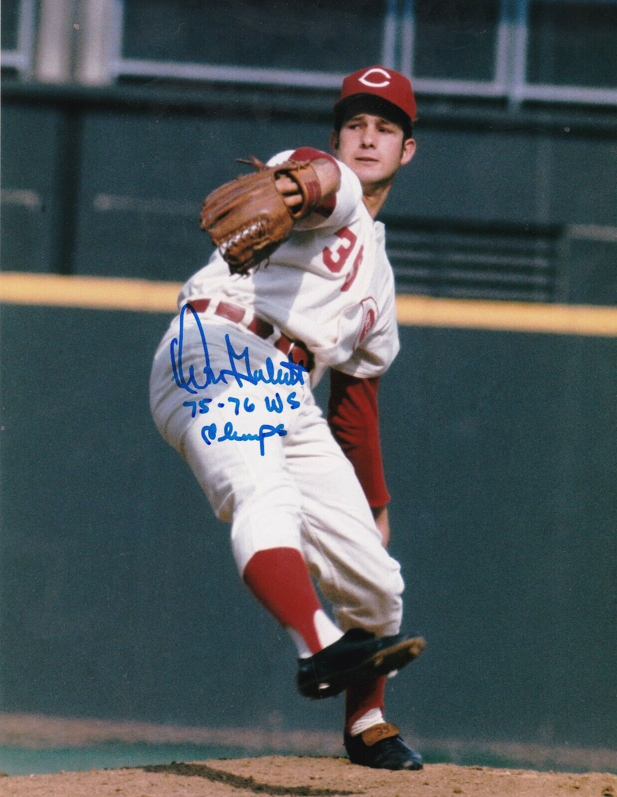 DON GULLETT CINCINNATI REDS 75,76 WS CHAMPS ACTION SIGNED 8x10