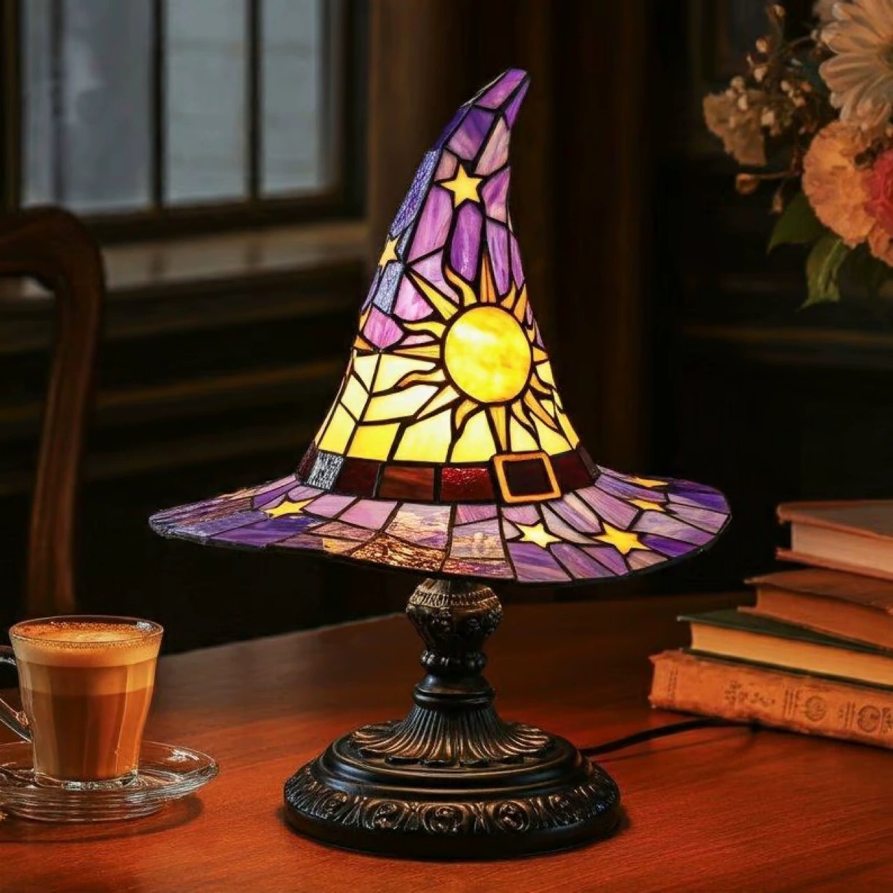 Stained Glass Witch Hat Lamp